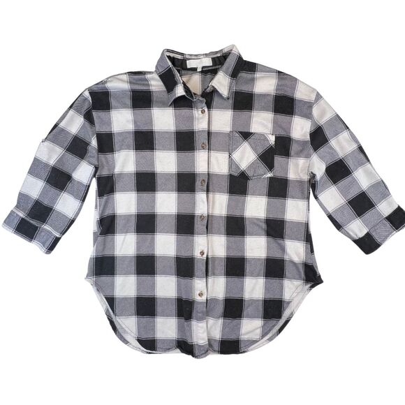 Eden & Olivia Button Down Shirt XL White Buffalo Plaid Soft Grunge Modern Top - Picture 1 of 10